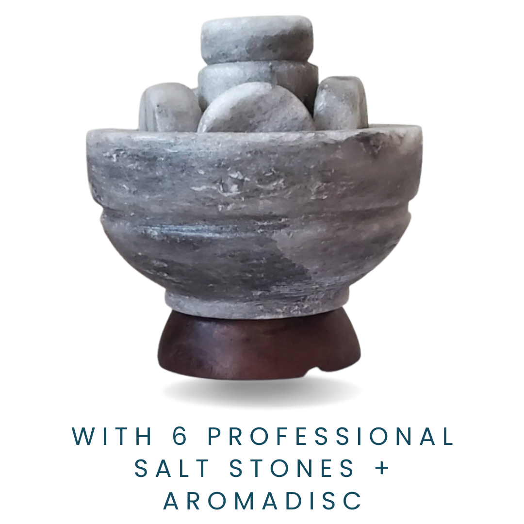 Himalayan Gray Salt Bowl with 6 Professional Salt Stones + Aromadisc (For Trade Show Only)