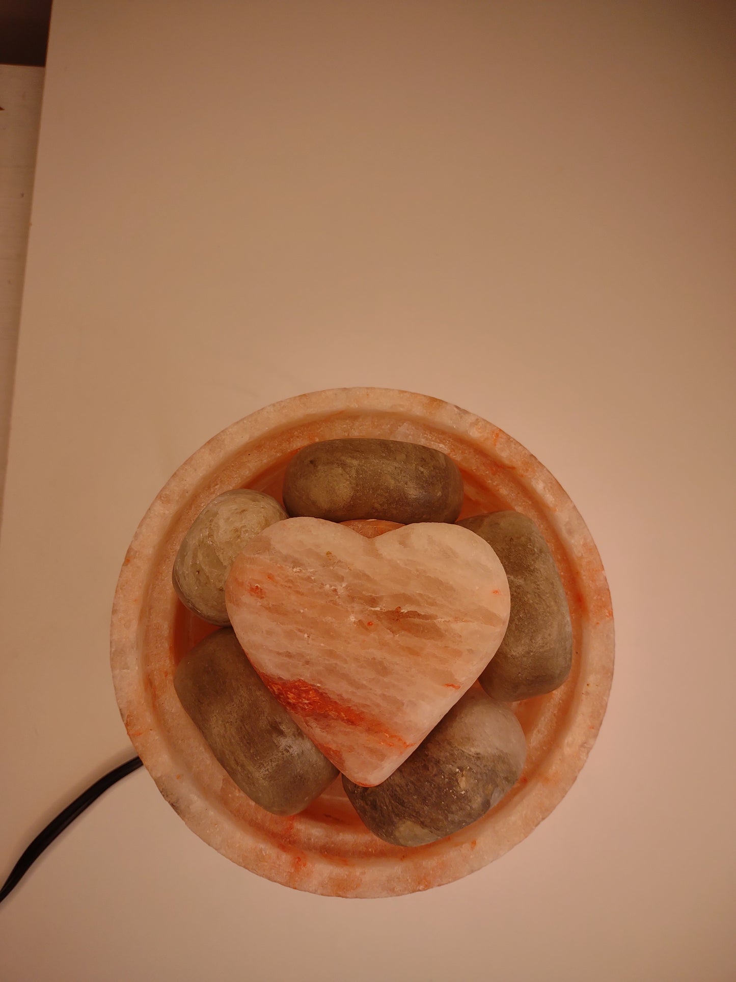 Himalayan PINK Salt Bowl  with 5 Professional GRAY Salt Stones + Heart Stone + Aromadisc