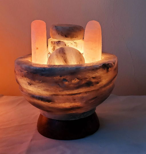 Himalayan Gray Salt Bowl with 6 Professional Gray Salt Stones + Aromadisc