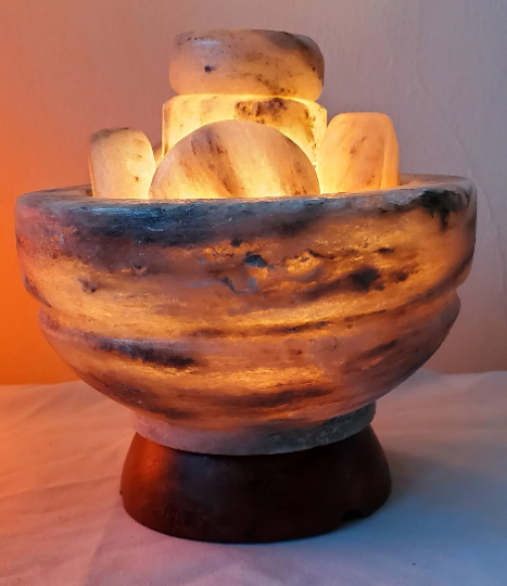 Himalayan Gray Salt Bowl with 6 Professional Gray Salt Stones + Aromadisc