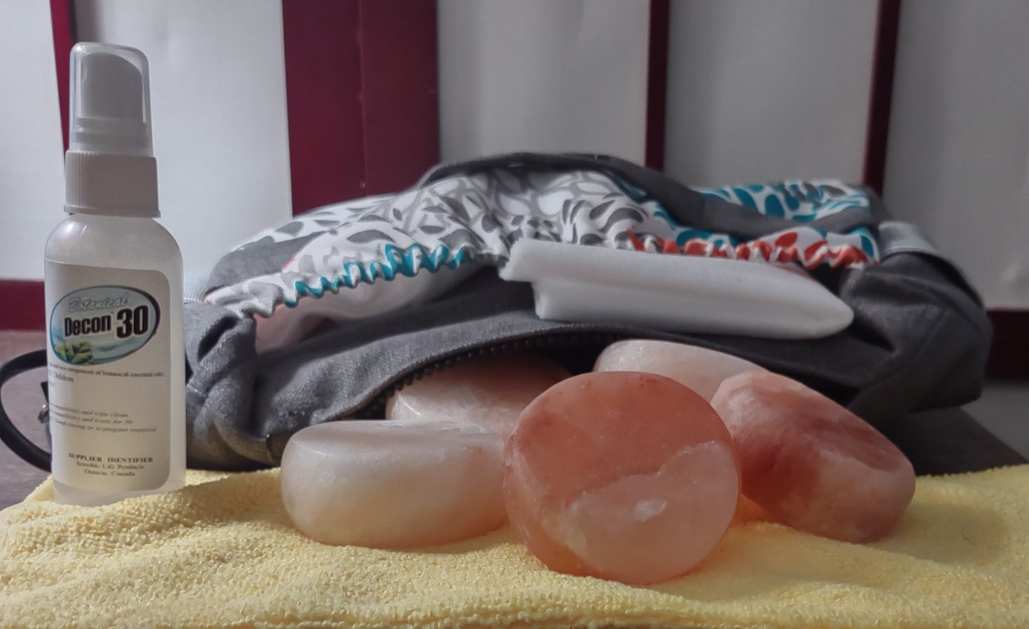 Himalayan Salt Stone Massage Heated Travel Bag INCLUDES 6 pink salt stones (Choice of two Color Patterns)