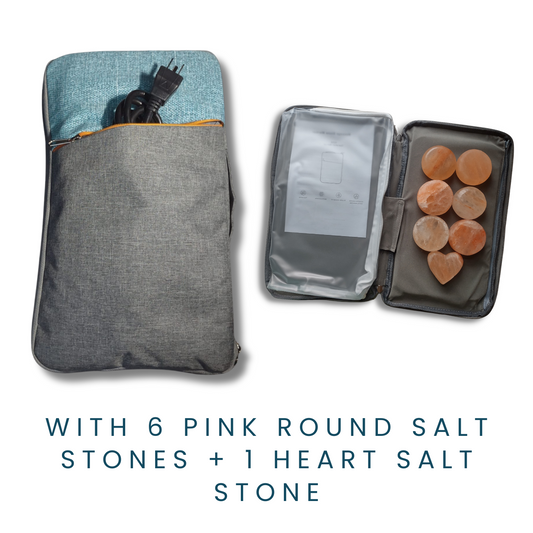 Starter Travel Bag - Large Solid Blue Travel Bag with 6 round stones + 1 med heart stone