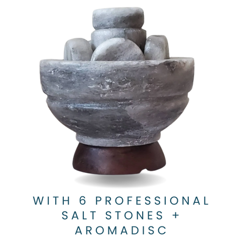 Himalayan Gray Salt Bowl  with 6 Professional Salt Stones + Aromadisc (For Trade Show Only)
