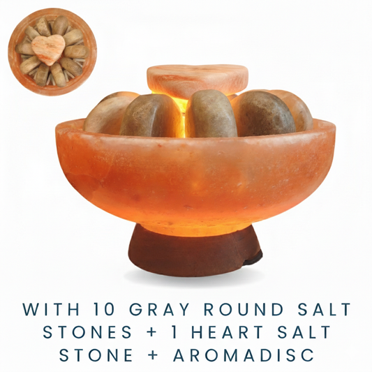 Large Himalayan Salt Bowl with 11 Salt Stones and Aromadisc