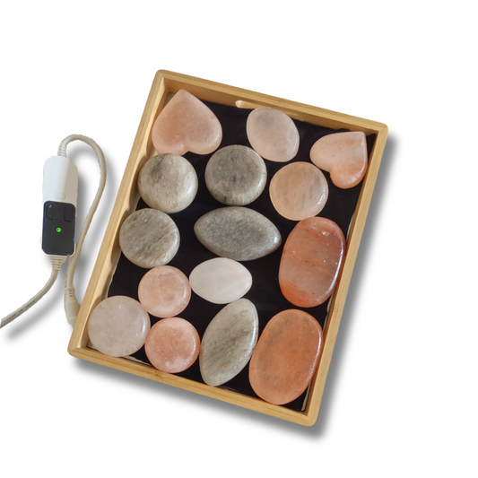 Bamboo Heating Tray with 15 Himalayan Salt Stones and Adjustable Thermostat (For Trade Show Only)