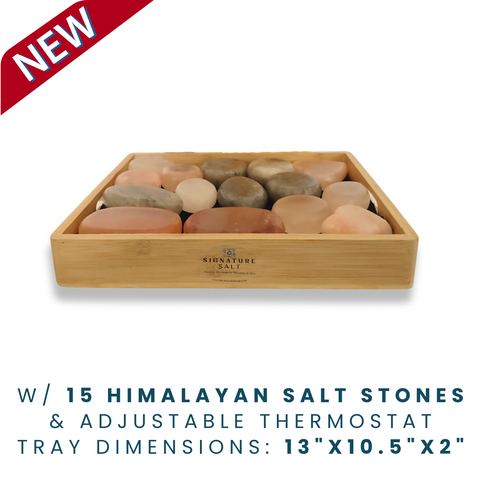 Bamboo Heating Tray with 15 Himalayan Salt Stones and Adjustable Thermostat - 20% OFF INTRO PRICE until 4/25/25