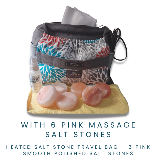 Himalayan Salt Stone Massage Heated Travel Bag INCLUDES 6 pink salt stones (Choice of two Color Patterns)