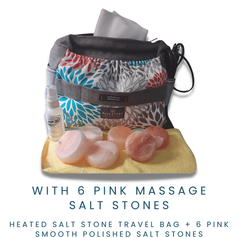 Himalayan Salt Stone Massage Heated Travel Bag INCLUDES 6 pink salt stones (Choice of two Color Patterns)
