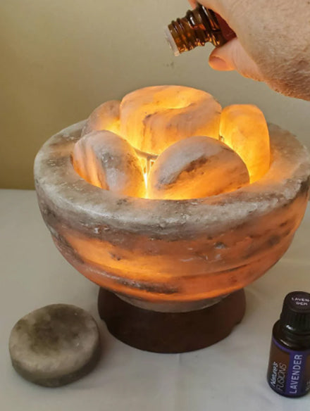 Himalayan Gray Salt Bowl with 6 Professional Gray Salt Stones + Aromadisc