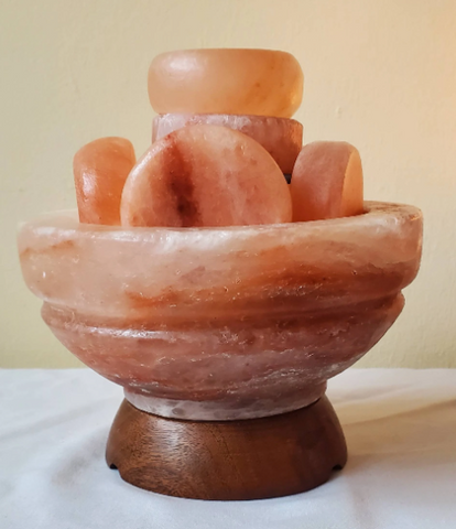 Himalayan PINK Salt Bowl  with 6 Professional Salt Stones + Aromadisc