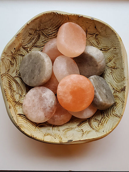 Himalayan Salt Stones - Round, Oblong, Teardrop & Heart in Pink/Gray