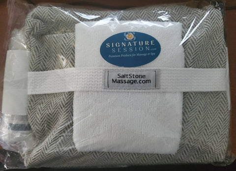 Salt Massage Stones + Heating Travel Bag (dark grey herringbone+white trim)