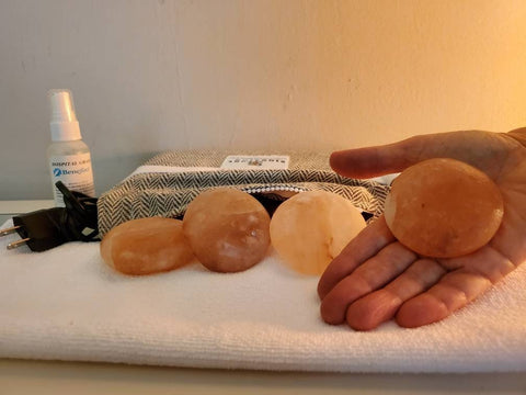 Salt Massage Stones + Heating Travel Bag (dark grey herringbone+white trim)
