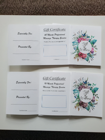 Beautiful Gift Certificates for clients to purchase